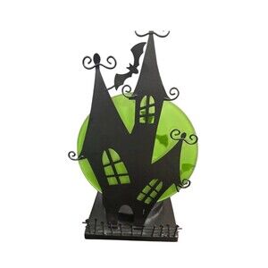 Yankee Candle Halloween Haunted House Large Candle Holder w/ Green Glass Moon